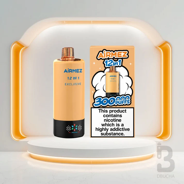 Jednorazówka AiRMEZ Exclusive 12 w 1 300K z opakowaniem – e papieros z 12 smakami i do 300 000 buchów.