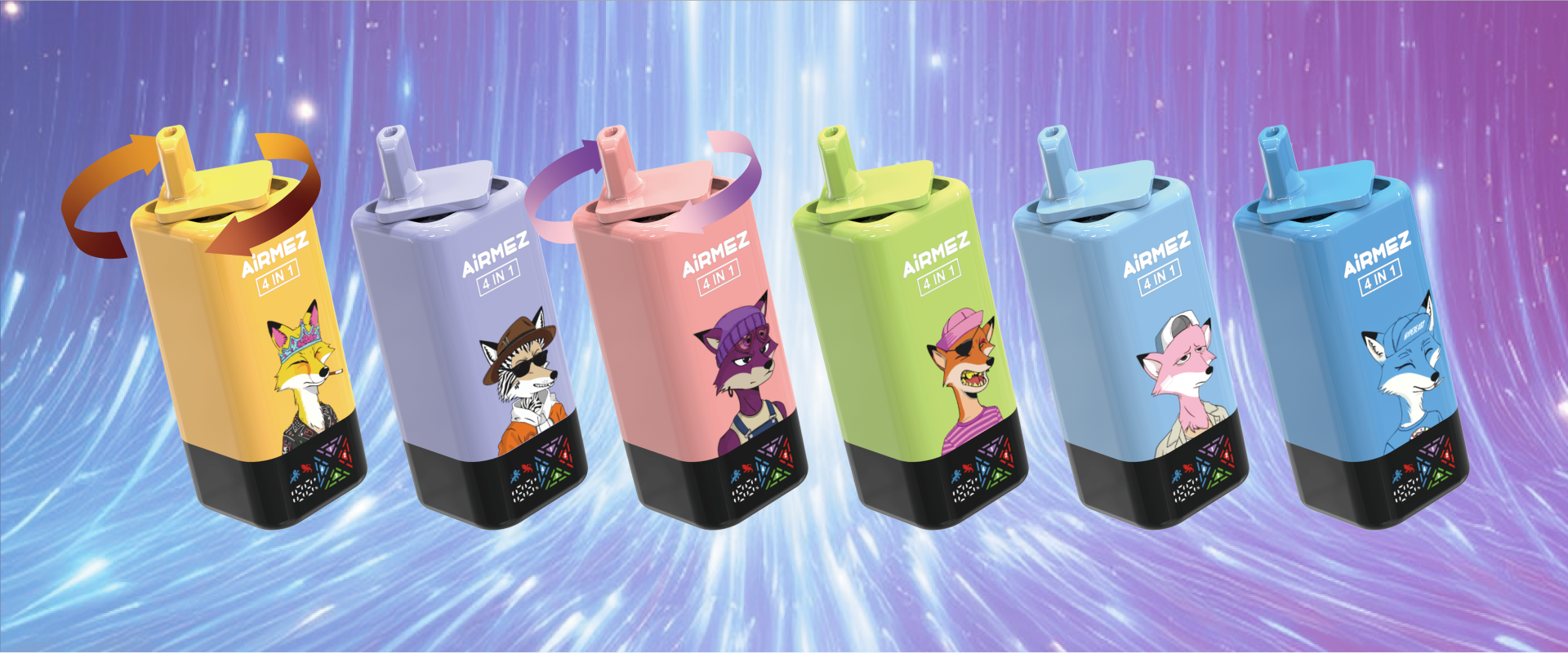 Jednorazowe e papierosy Airmez 12K w opakowaniach, z różnymi smakami i dużą liczbą buchów.