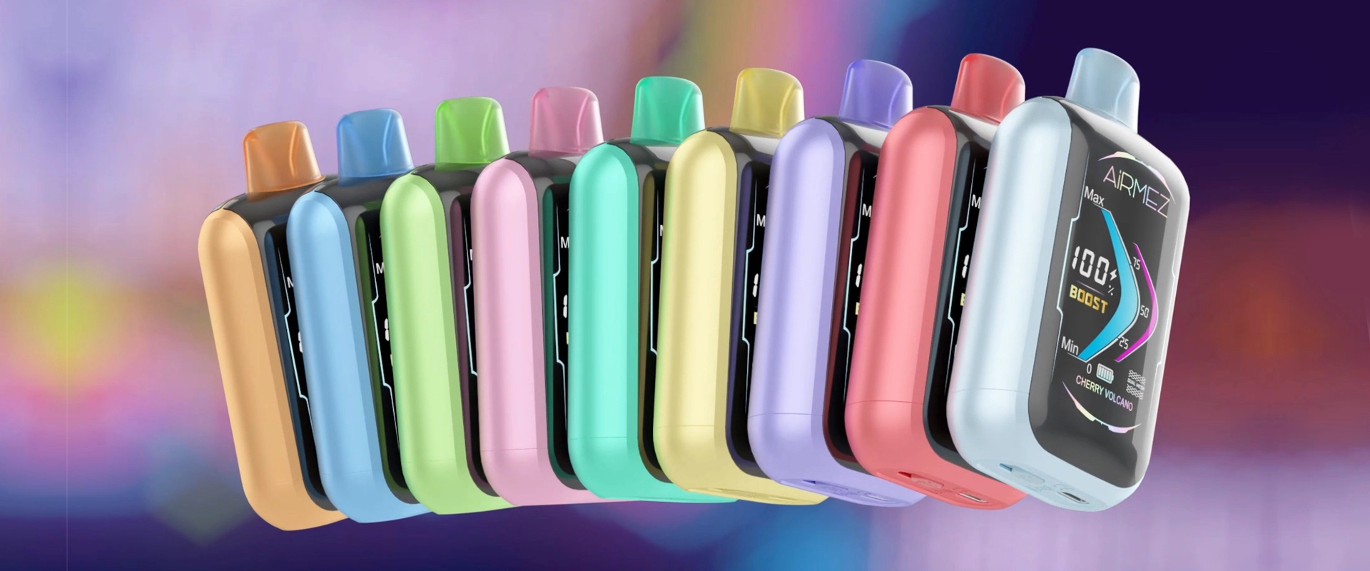 Jednorazowe e papierosy Airmez 12K w opakowaniach, z różnymi smakami i dużą liczbą buchów.